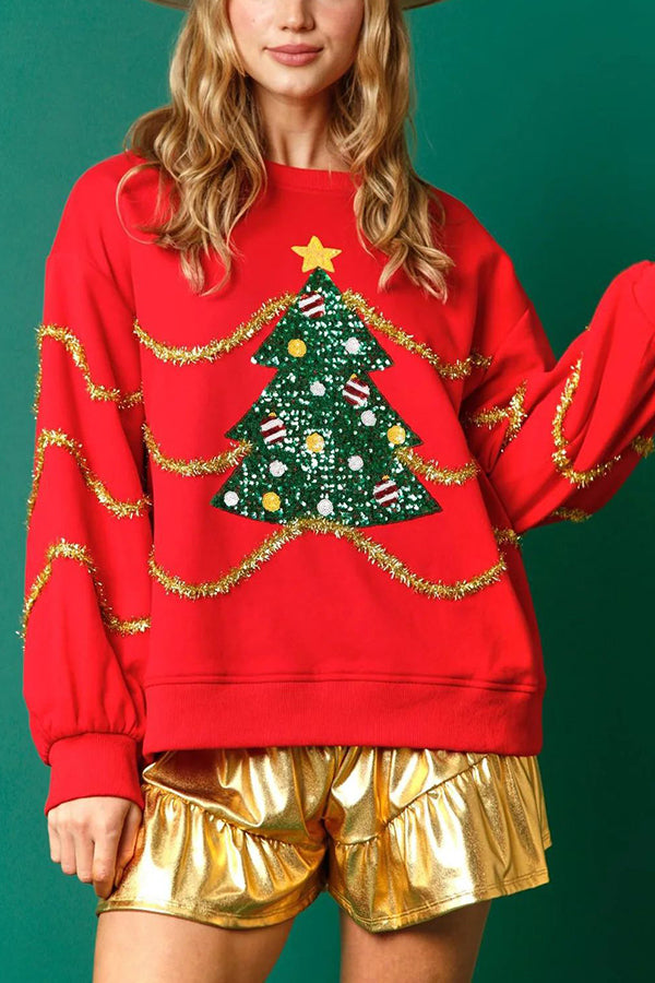 Christmas Tree Sequined Long Sleeve Loose Sweatshirt