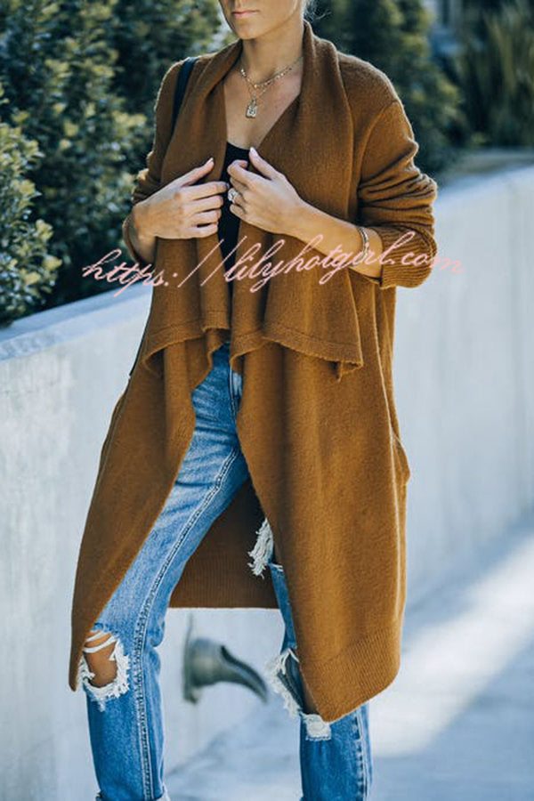 Fireside Pocketed Oversized Drape Neckline Knit Cardigan