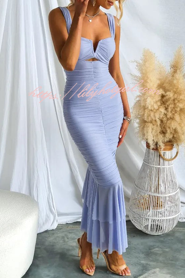 Solid Color High Waist Pleated Mermaid Dress