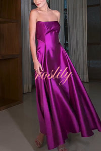 Cinderella's Dream Satin Square Off Shoulder Maxi Dress