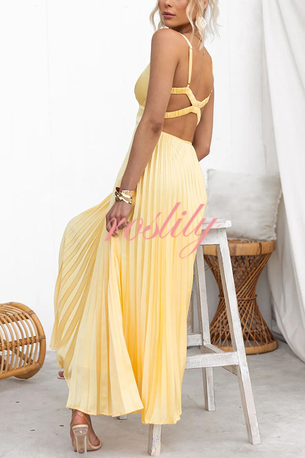 Tucson Sunset Pleated Back Elastic Umbrella Maxi Dress