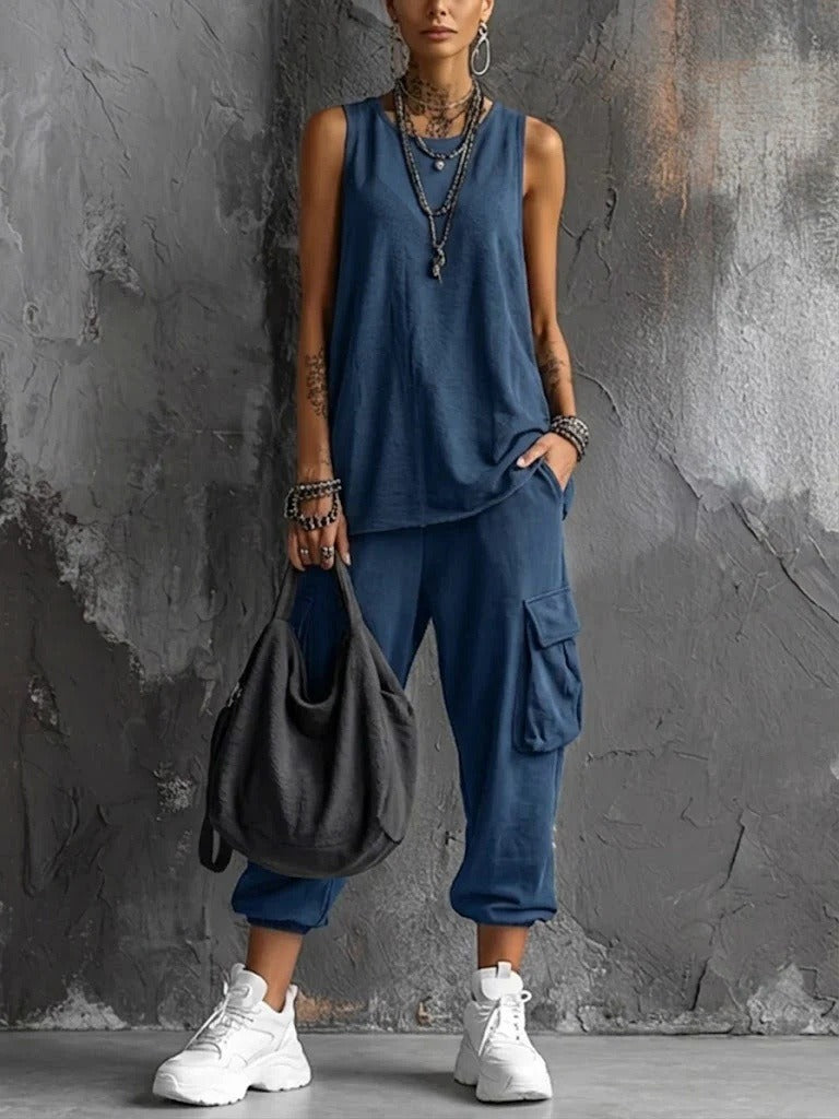 Street-style Loungewear Cargo Two-Piece Set