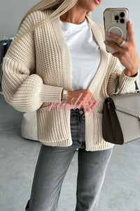 Solid Color V-neck Long-sleeved Casual Knitted Cardigan