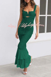 Solid Color High Waist Pleated Mermaid Dress