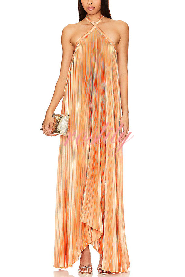 Luxurious Atmosphere Satin Halter Neck Backless A-line Gown Maxi Dress