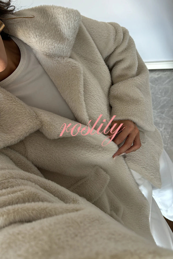 Fashion Lapel Long Sleeve Loose Furry Coat