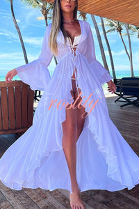 Fashionable Beach Semi-transparent Waist Cover-up Maxi Dress