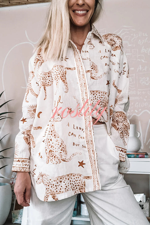Jungle Leopard Print Loose Long Sleeve Casual Shirt