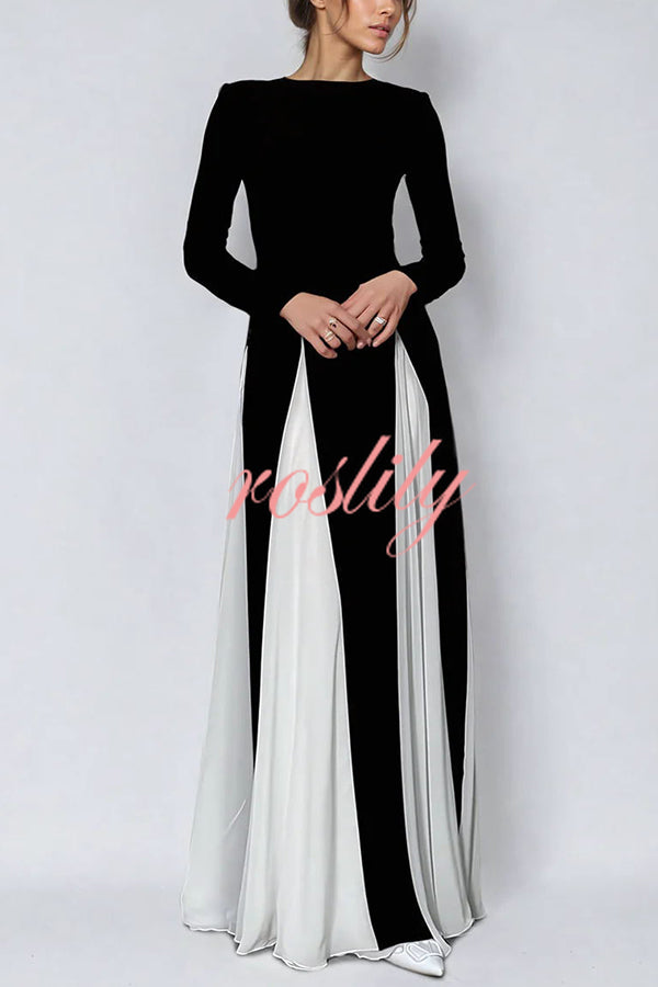 Getting Glam and Elegant Panelled Tulle Long Sleeve A-line Maxi Dress