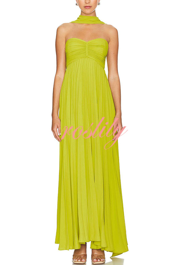 Exquisite Princess Pleated Off Shoulder with Scarf Party Maxi Dress