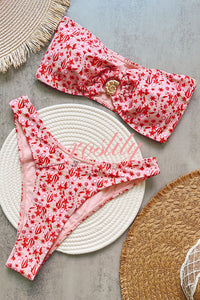 Floral Print Conch Buttoned Two-piece Stretch Bikini Swimsuit