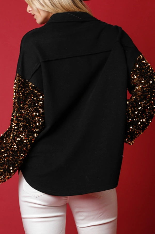 Santa Claus Sequined Long Sleeve Button-Down Shirt