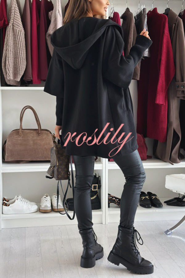 Solid Color Loose Pocket Hooded Long Sleeve Jacket