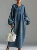 Denim Balloon Sleeve Maxi Dress