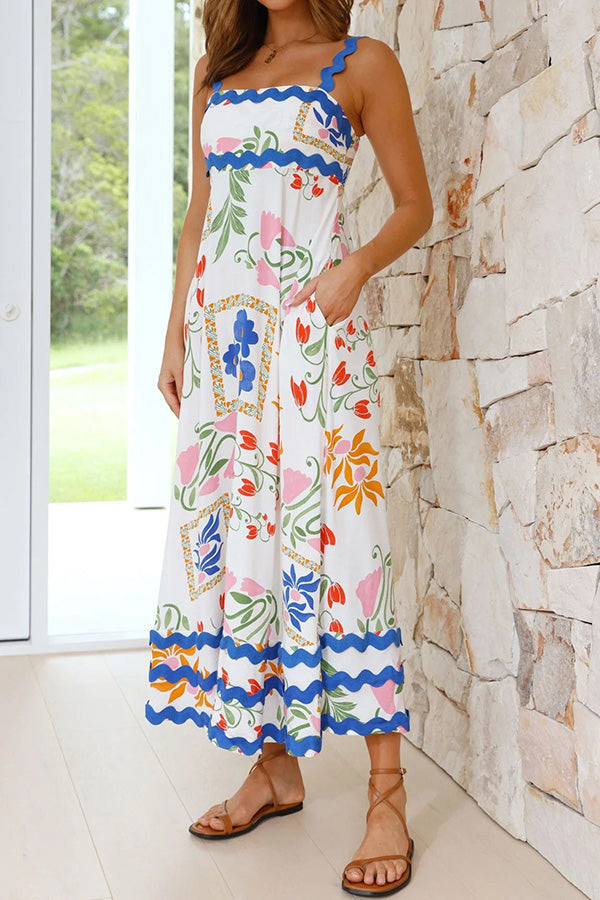 Vivi Fruit Floral Print Wave Pocket Maxi Dress