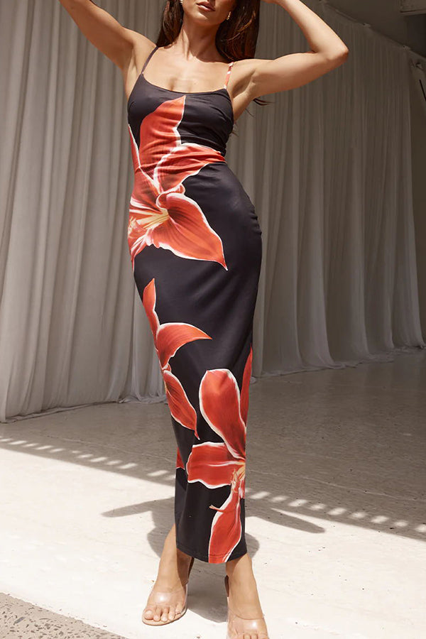 Definitely Memorable Abstract Floral Print Slip Stretch Maxi Dress