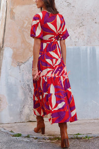 Unique Printed Waist Lace Up Slit Maxi Dress