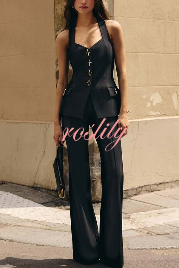 Women Power High Rise Side Zipper Flare Slim Fit Pants