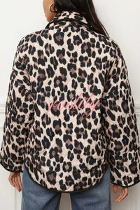 Leopard Print Loose Lapel Pocket Jacket