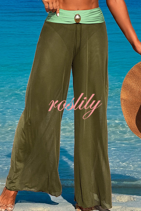 Solid Color Loose Metal Buckle Beach Pants