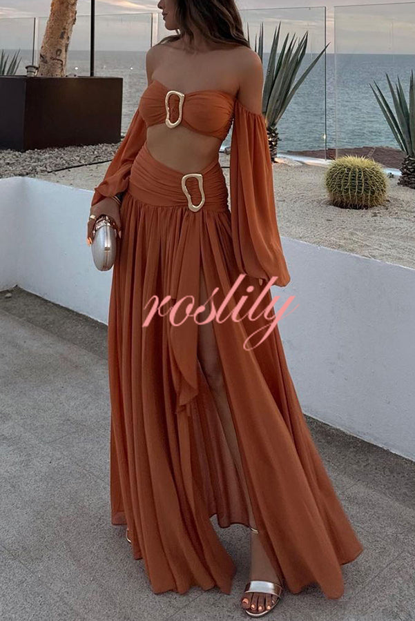 Vacation Chic Chiffon High Rise Flowy Asymmetrical Drape Maxi Skirt