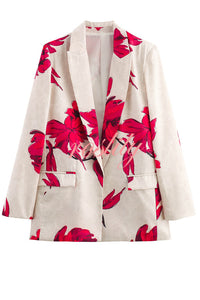 Special Attendance Satin Floral Print Long Sleeve Lapel Loose Blazer