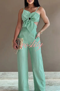 Three-dimensional Flower Accessories Hollow Pocket Jumpsuit