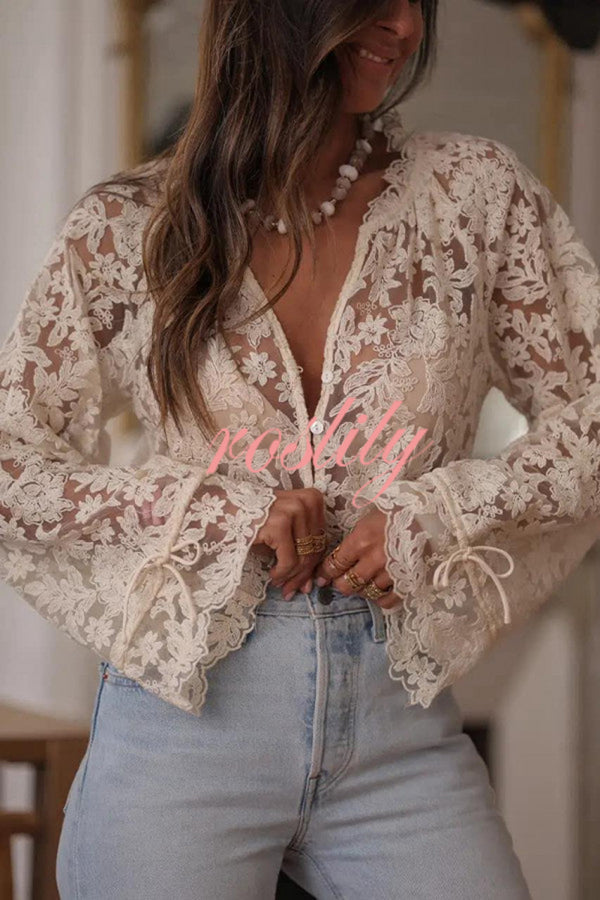 Fashion Hollow Lace Casual Long-sleeved Shirt