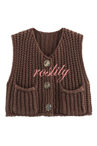 Solid Color Sleeveless Pocket Knitted Vest