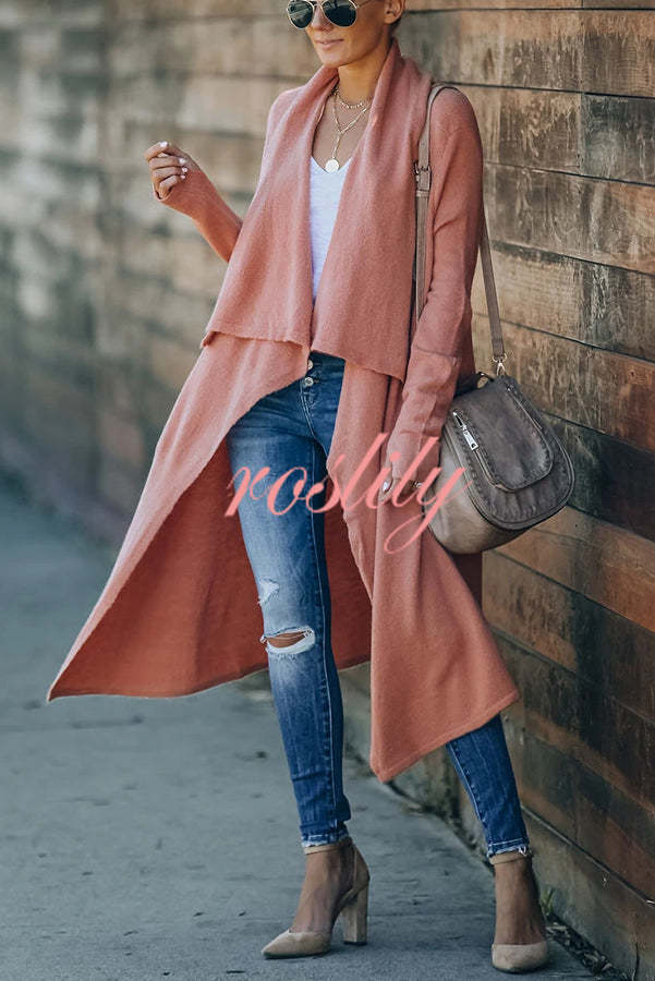 Fireside Pocketed Oversized Drape Neckline Knit Cardigan