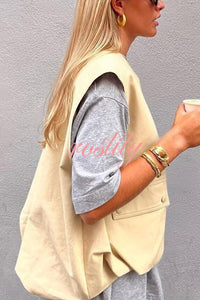 Fashionable Loose Sleeveless Pocket Casual Vest