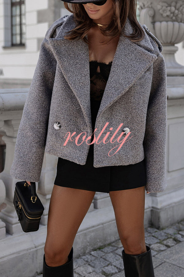 Fashionable British Lapel Long Sleeve Crop Jacket