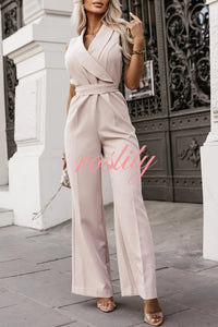 Make Your Entrance Lapel Belt Pocketed Wide Leg Formal Jumpsuit