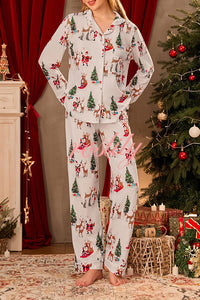 Christmas Holiday Print Long Sleeve Pocket Top and Elastic Waist Loose Pants Set