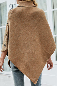 Solid Color Turtleneck Button-embellished Knitted Shawl Cape