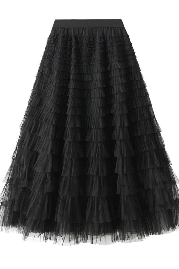 Be Your Own City Queen Tiered Elastic Waist Tulle Maxi Skirt