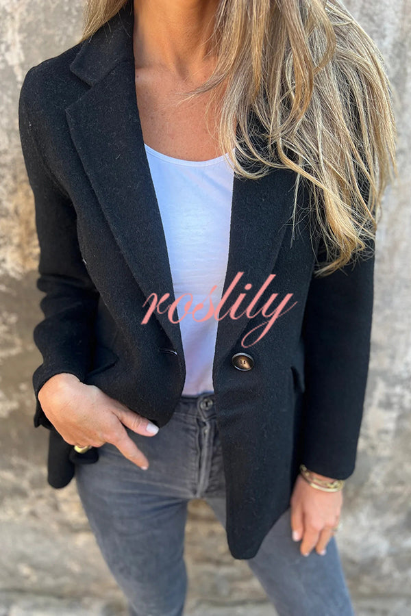 Daytime Perfection Faux Wool Lapel Button Relaxed Blazer