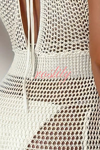 Sexy Sleeveless V-Neck Tie-Back Knit Cover-Up Mini Dress