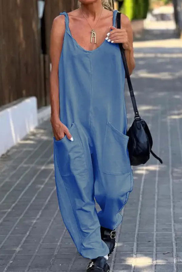 Relaxing Bay Solid Color Pocketed Casual Beach Jumpsuit