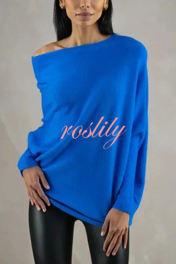 Solid Color Round Neck Long Sleeve Loose Knitted Sweater