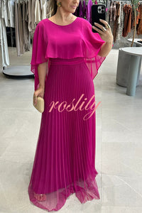 Ready for Holiday Cape Sleeve Tie-up Pleated Maxi Dress