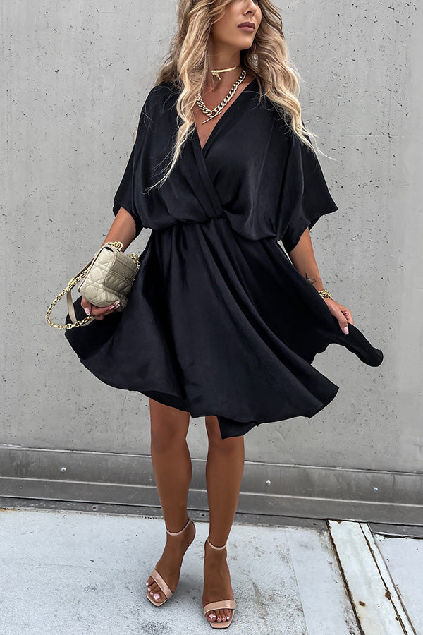 Tell You Something Batwing Sleeve Satin Dress