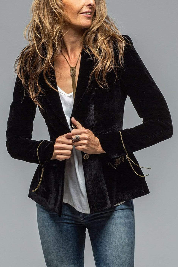 Vintage Gold Velvet Long Sleeve Pocket Blazer