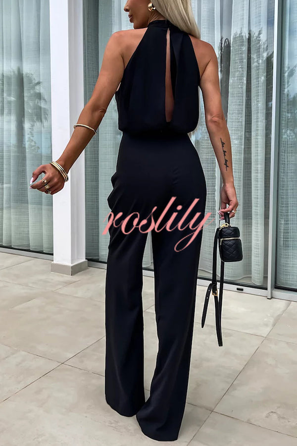 Fashionable Solid Color Sleeveless Hollow Slim Fit Jumpsuit