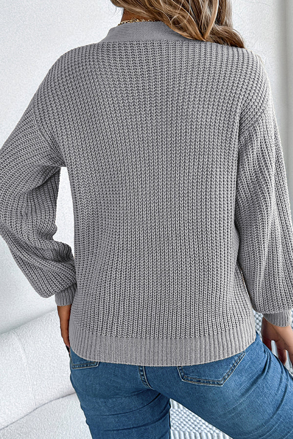 Casual Hollow V-neck Long-sleeved Knitted Sweater