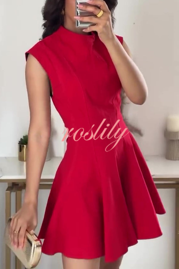 Solid Color Round Neck Sleeveless Waist Mini Dress