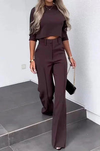 Luisa High Neck Half Sleeve Crop Top and High Rise Pocketed Flare Pants Set