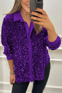 Fashion Velvet Sequined Loose Casual Long-sleeved Shirt