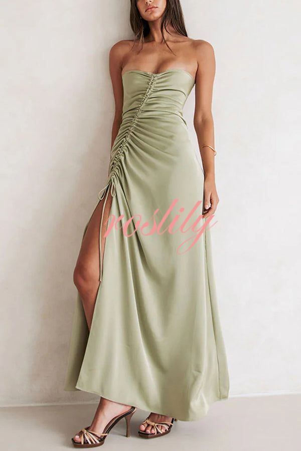 Sexy Off-shoulder Asymmetric Pleated Side Slit Maxi Dress