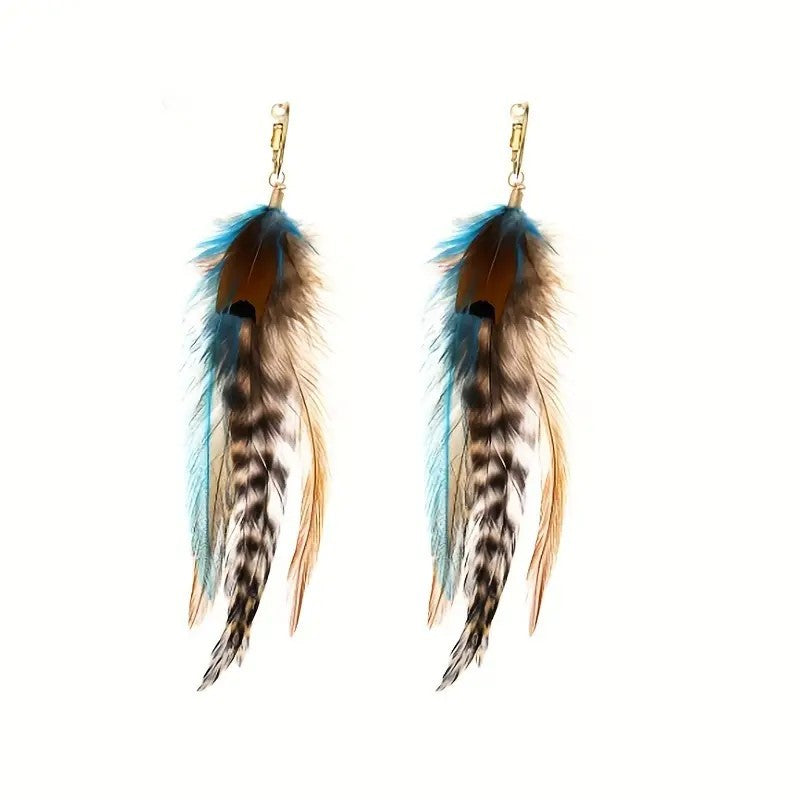 Boho Vintage Colorful Feather Tassel Dangle Drop Earrings